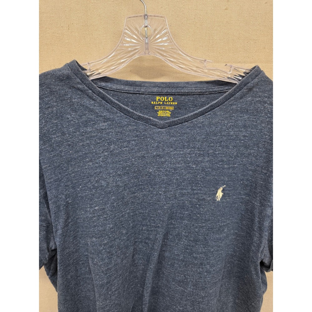Polo Ralph Lauren Mens V-Neck T-Shirt Navy‎ Blue Heather Pony Logo Large - Picture 3 of 6